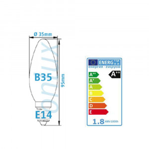 LED Bulb onlux FiLux B35-2C E14 2-Filament LED 230V - 1.8W 180lm  300°20W