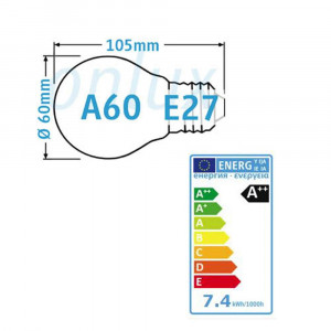 LED Kopfspiegellampe : onlux FiLux A60-4EDS E27 DIM 4-Filament LED 230V - 7.4W 680lm Re-180° 60W
